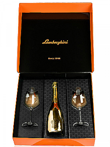 Lamborghini Gold Sparkling Wine w/Crystal Glasses 750ml